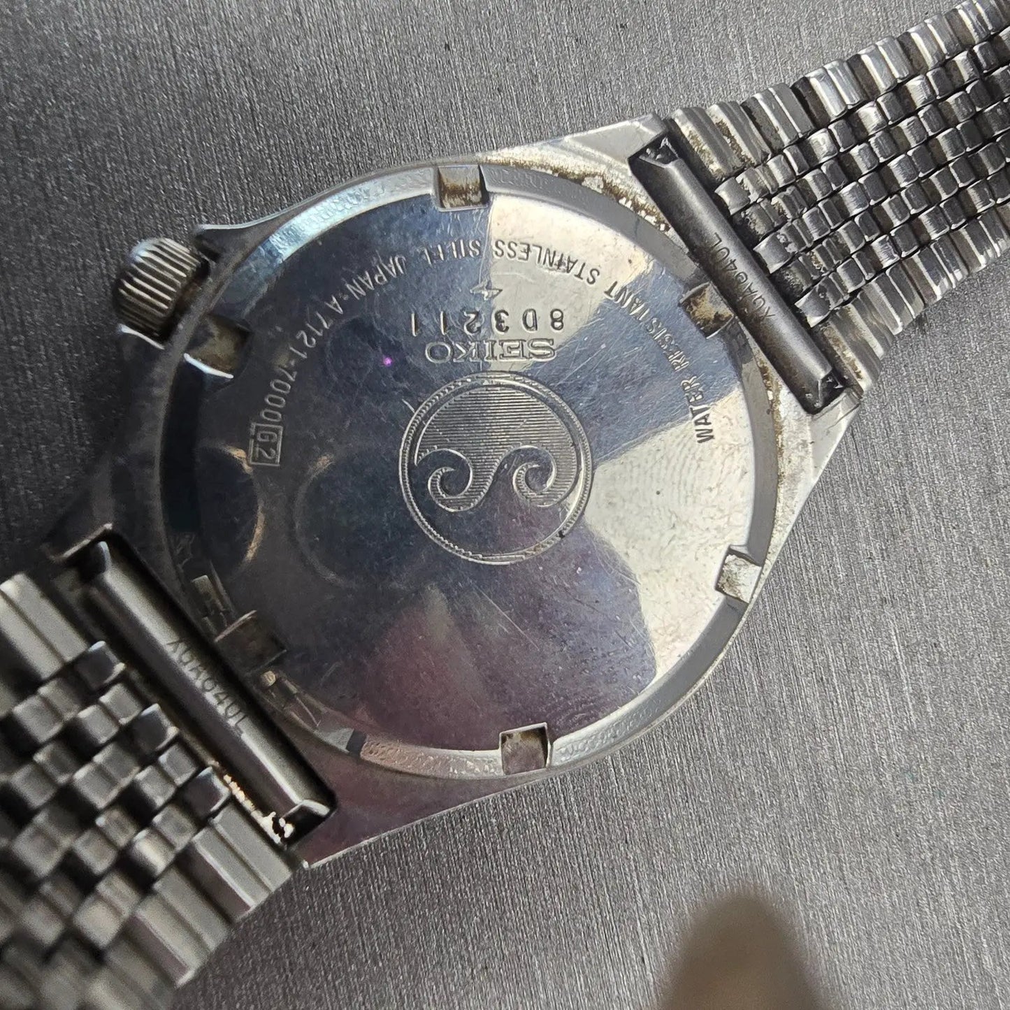 Seiko Watch Men 34mm Silver Dial Silver Tone Round 7121-7000 New Battery VTG11