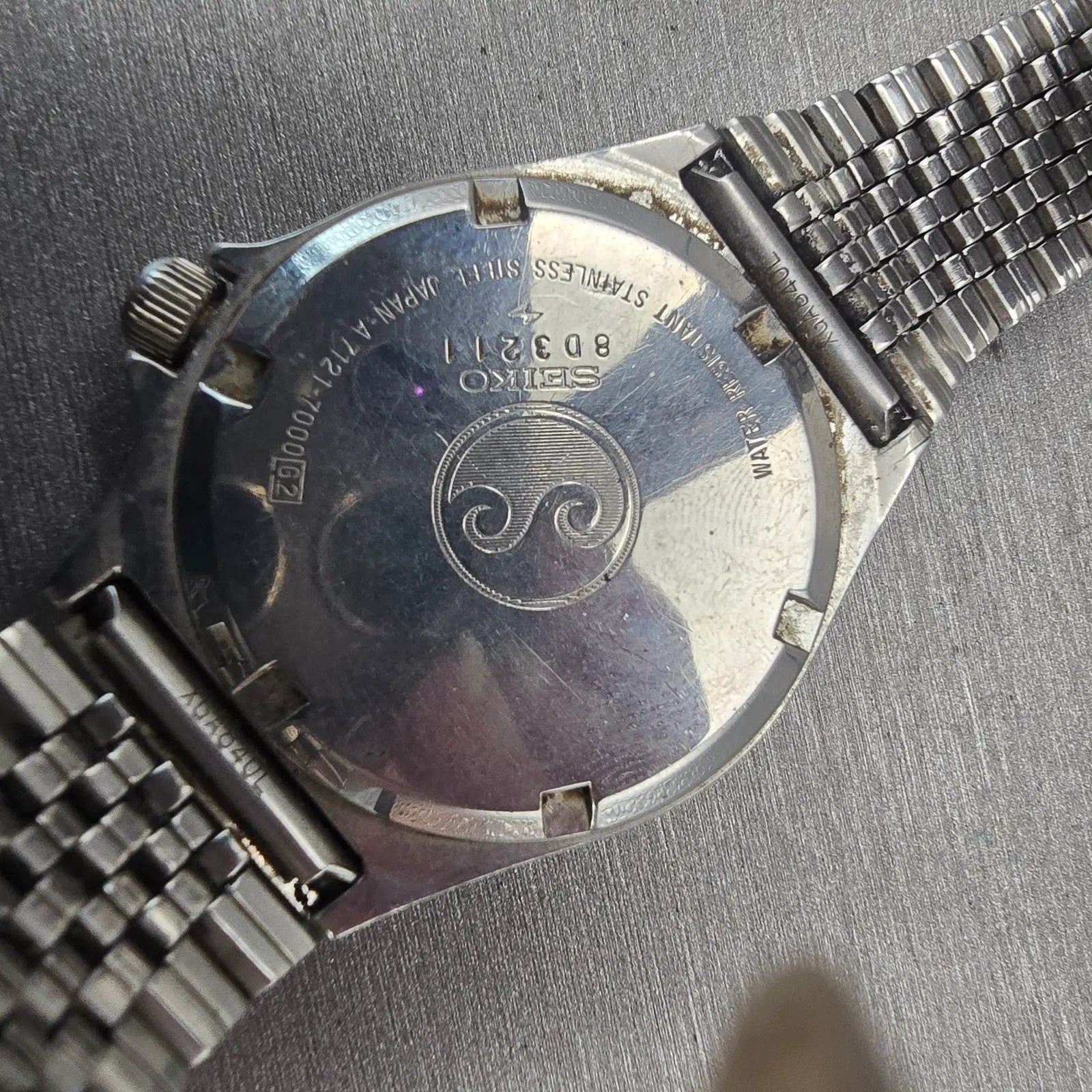 Seiko Watch Men 34mm Silver Dial Silver Tone Round 7121-7000 New Battery VTG11