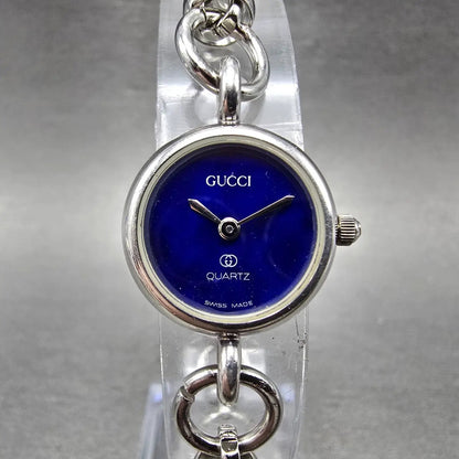 Gucci Watch Women 20mm Blue Dial Sterling Silver Round 2900 New Battery VintageK0
