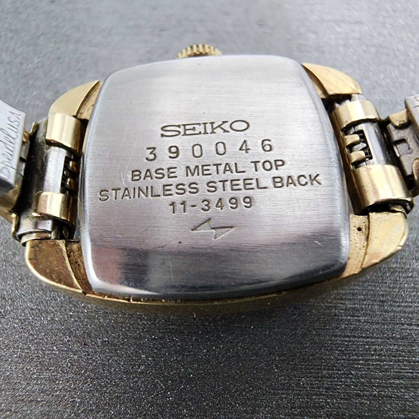 Seiko Watch Women 29mm Gold Dial Gold Tone Rectangle Manual Wind Runs 11349911