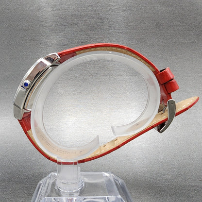 Orvis Watch Women 30mm Silver Dial Silver Tone Rectangle Red Band New Battery