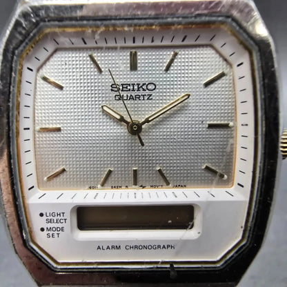 Seiko Analog Digital Watch Men 33mm Silver Dial Two Tone Alarm H601-5471 PARTS2