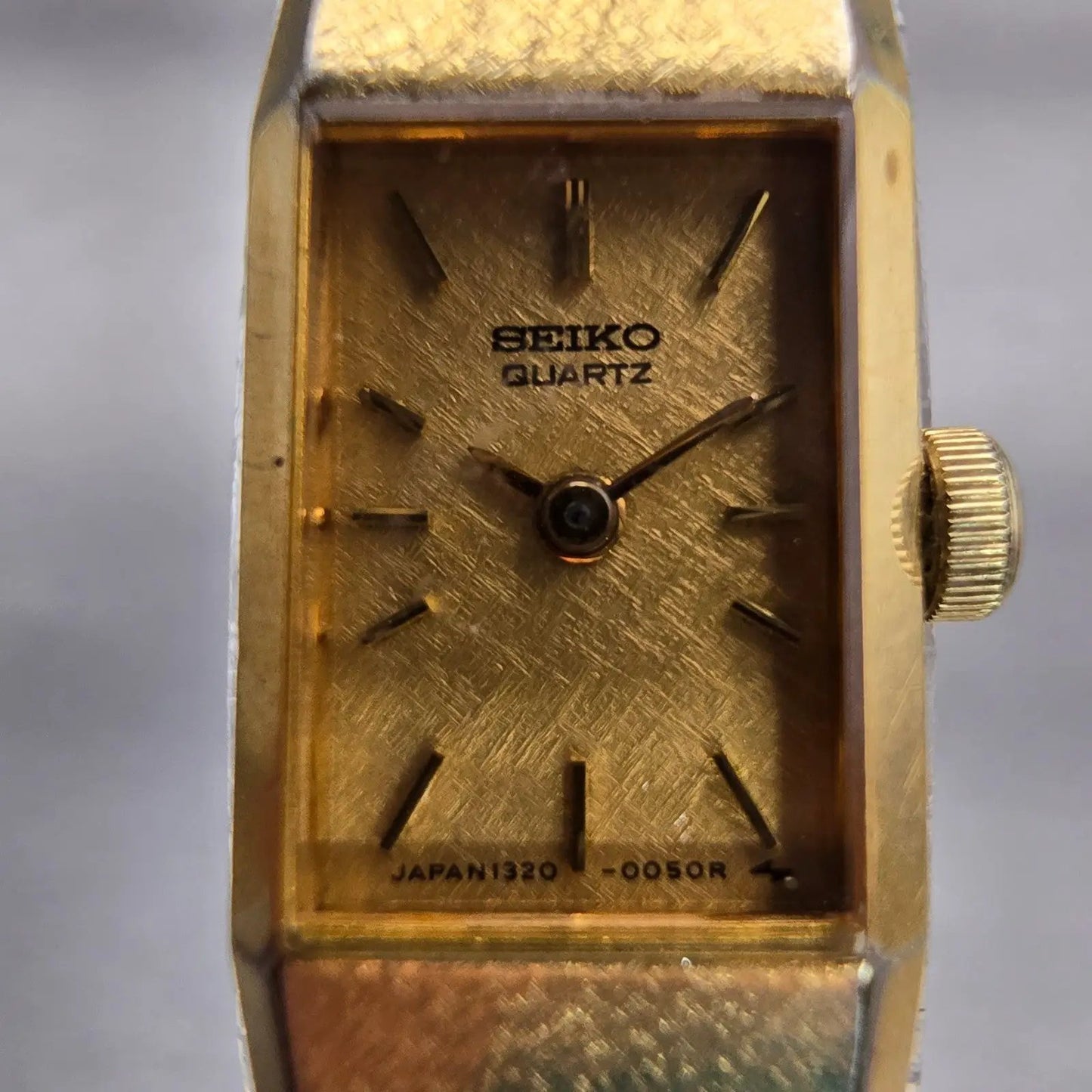 Seiko Watch Women 12mm Gold Dial Gold Tone Rectangle 1320-5049 New Battery VTG1