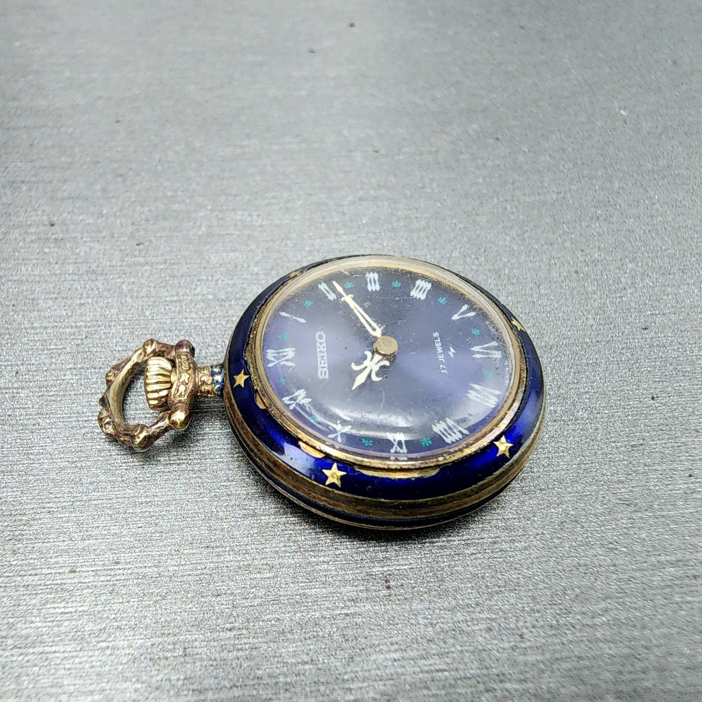 Seiko Pendent Watch Women 23mm Blue Dial Gold & Blue Tone Manual 210380 Runs3