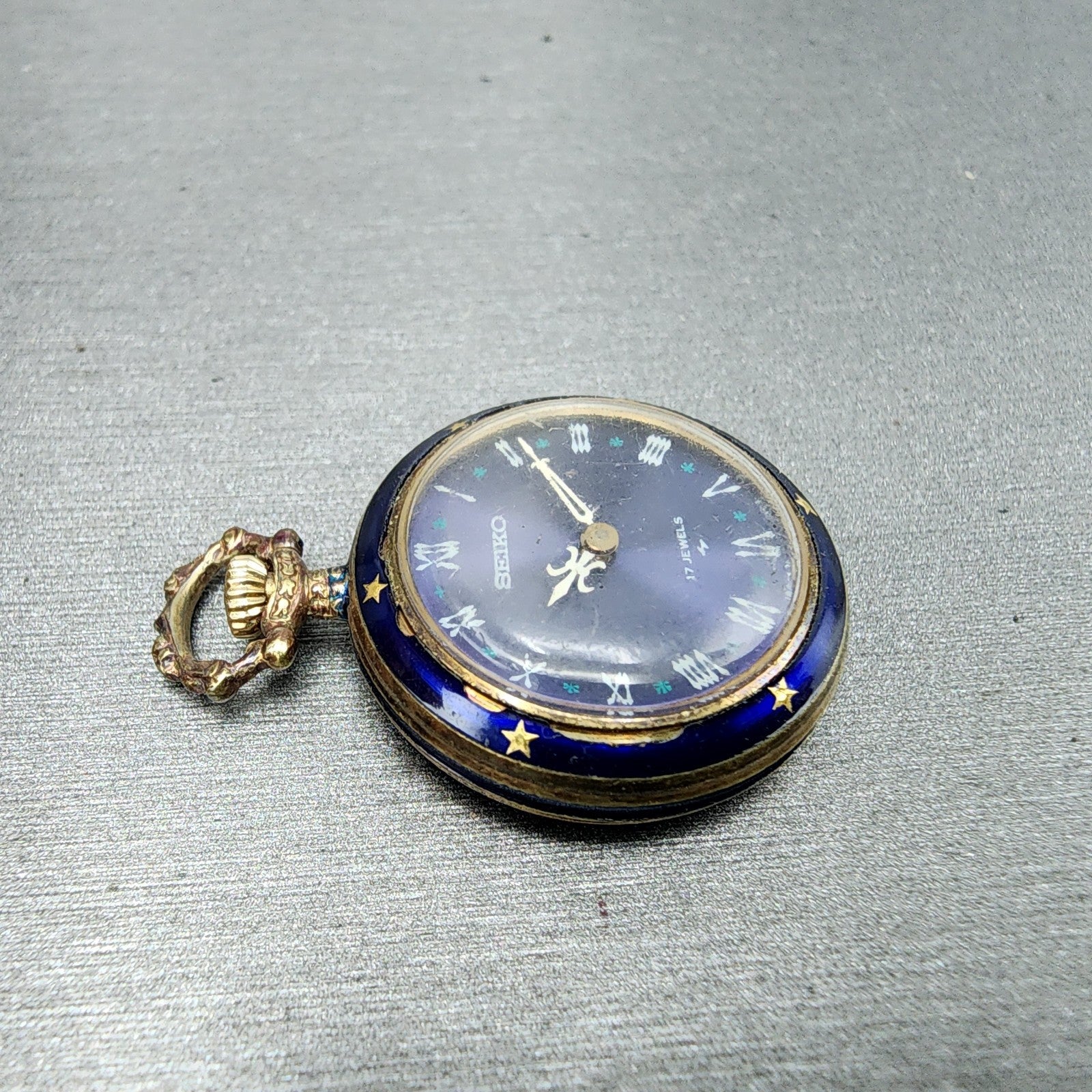Seiko Pendent Watch Women 23mm Blue Dial Gold & Blue Tone Manual 210380 Runs3