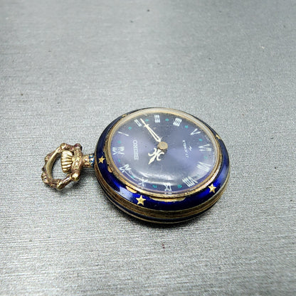 Seiko Pendent Watch Women 23mm Blue Dial Gold & Blue Tone Manual 210380 Runs3