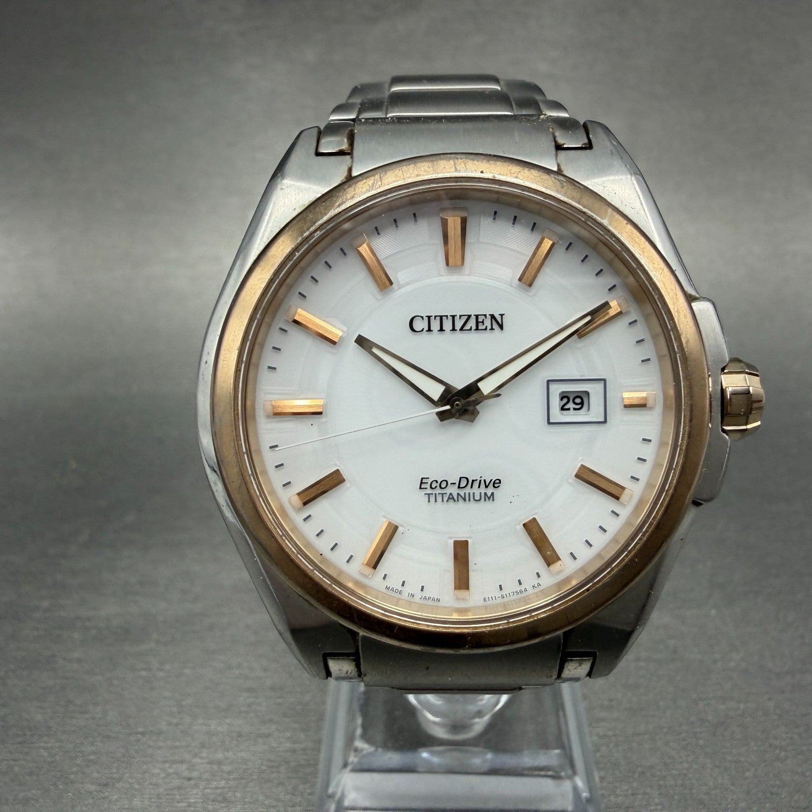 Citizen Eco-Drive Watch Men 43mm White Dial Titanium Date Round BM6935-53A Runs0