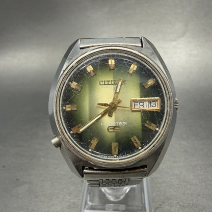 Citizen Cosmotron Watch Men 37mm Green Dial Silver Tone Daydate 7800-870255 PART0