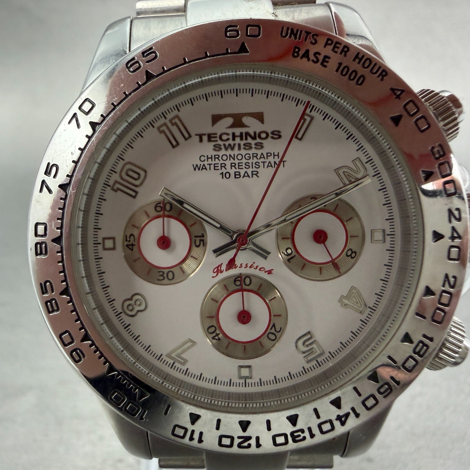 Technos Chronograph Watch Men 41mm White Dial Silver Tone Round TBKC847 New Batt1