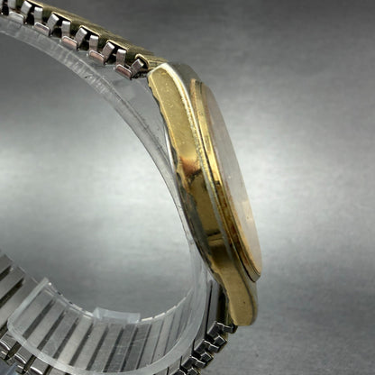 Seiko Watch Men 32mm Champagne Dial Gold Tone Round 7830-8020 New Battery VTG3
