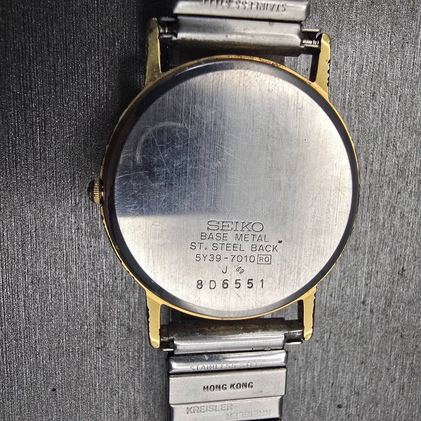 Seiko Watch Men 32mm Gold Dial Gold Tone Date Round 5Y39-7010 New Battery VTG10