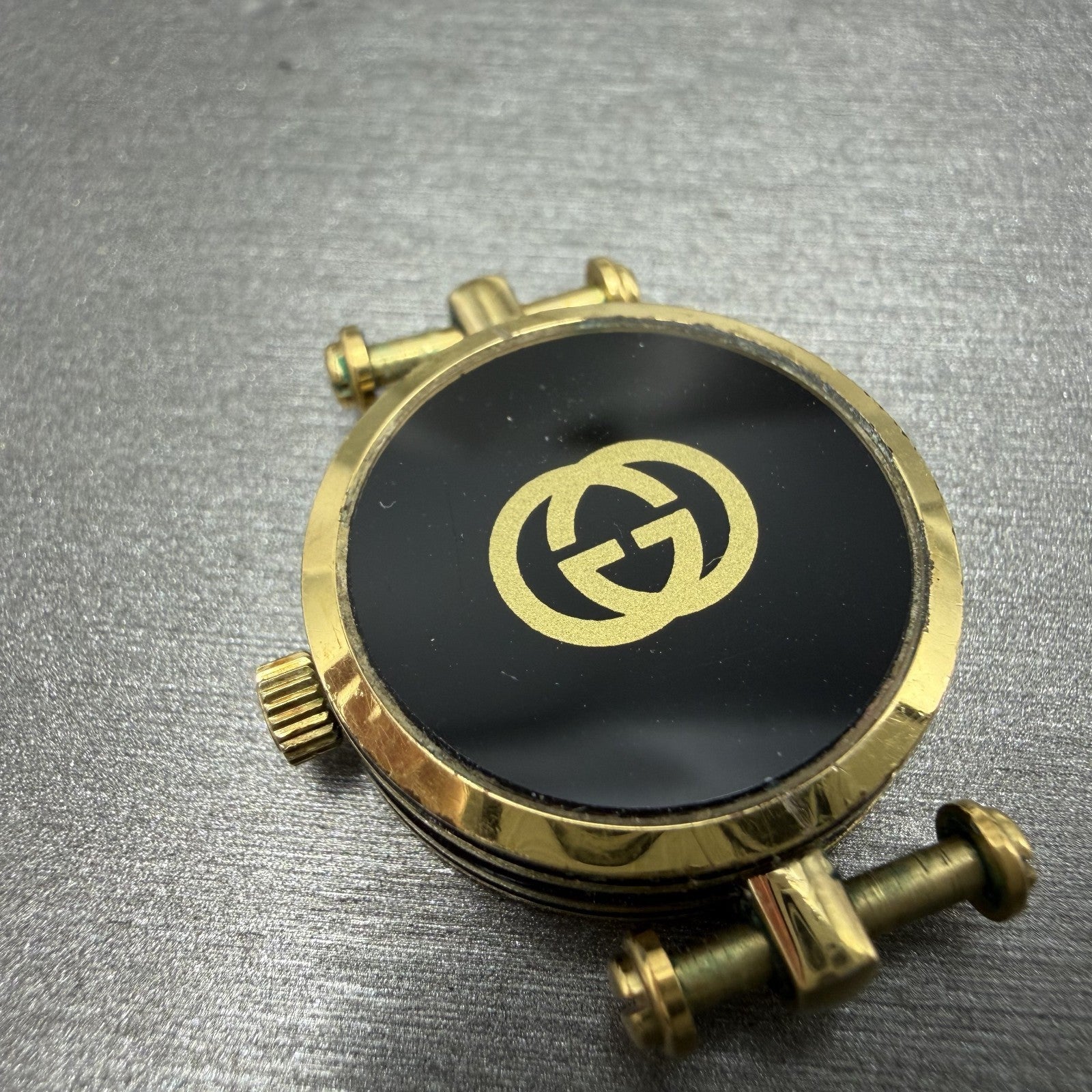 Gucci 2000L Watch Women 22mm Black Dial Gold Plated Round New Battery VTG UNFDH7