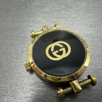 Gucci 2000L Watch Women 22mm Black Dial Gold Plated Round New Battery VTG UNFDH7