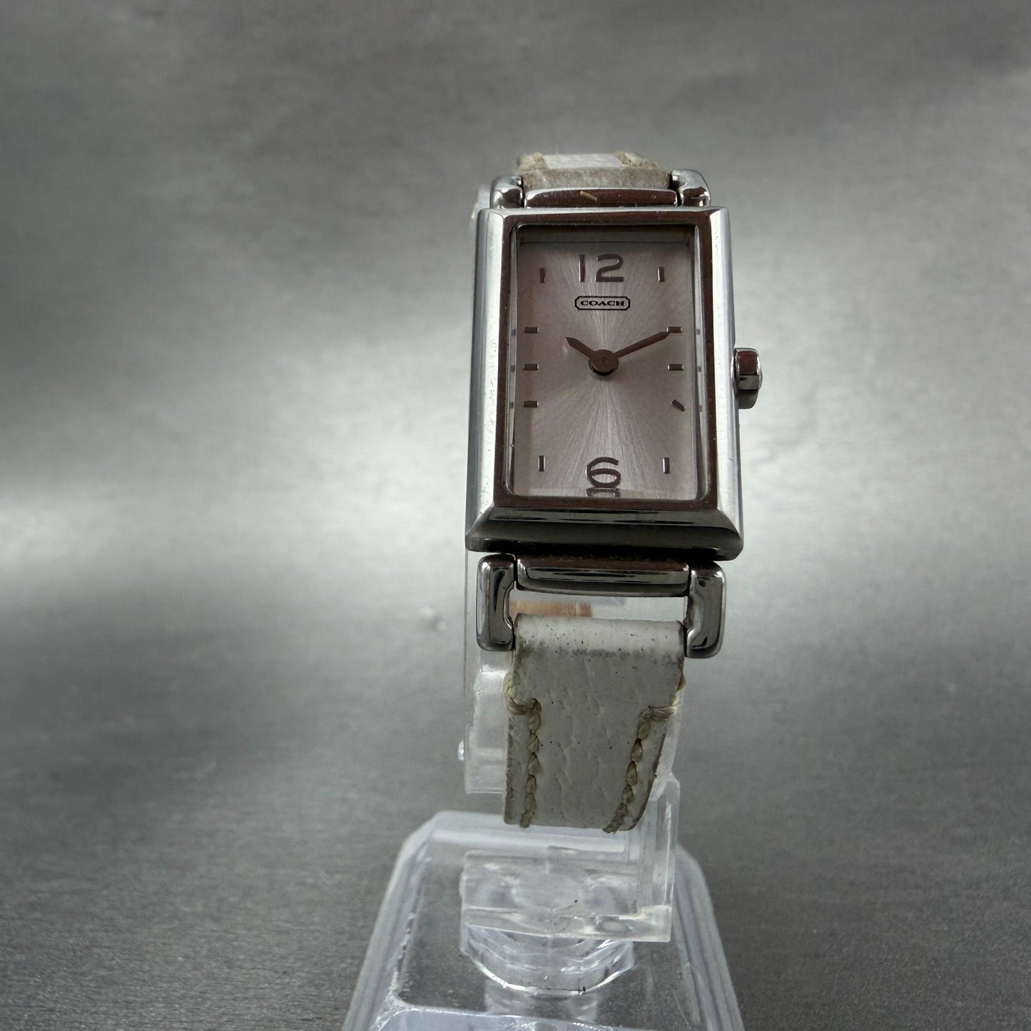 Coach Tank Watch Women 17mm White Dial Silver Tone Rectangle 0312 New Battery5