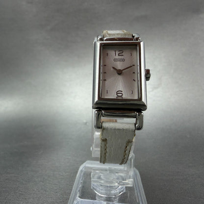 Coach Tank Watch Women 17mm White Dial Silver Tone Rectangle 0312 New Battery5