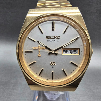 Seiko Beoing Watch Men 35mm Silver Dial Gold Tone Daydate 8223-8029 New Battery1