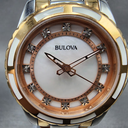Bulova Diamond Watch Women 32mm MOP Dial Two Tone Round 98P134 New Battery1
