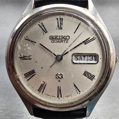 Seiko SQ Watch Men 36mm Silver Dial Silver Tone Daydate Round 7546-7070 New Batt1