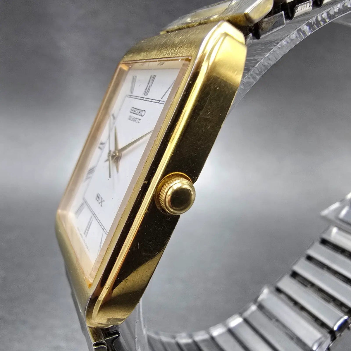 Seiko SX Tank Watch Men 25mm White Dial Gold Tone V701-5K00 VTG PARTS3