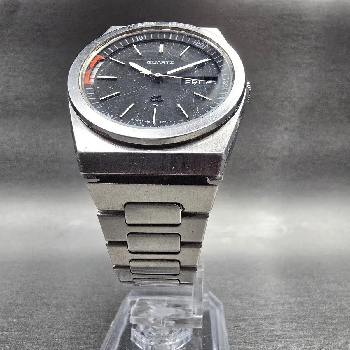 Seiko SQ Watch Men 35mm Black Dial Silver Tone Daydate Alarm 7223-6019 New Batt5