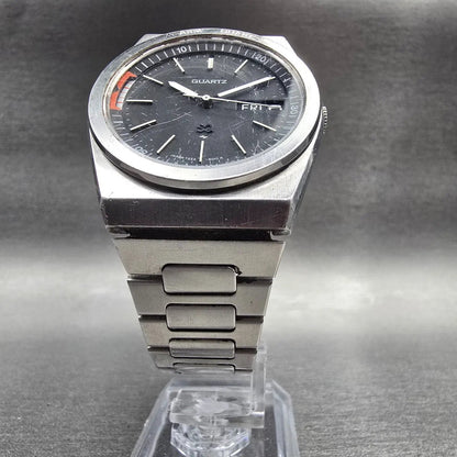 Seiko SQ Watch Men 35mm Black Dial Silver Tone Daydate Alarm 7223-6019 New Batt5