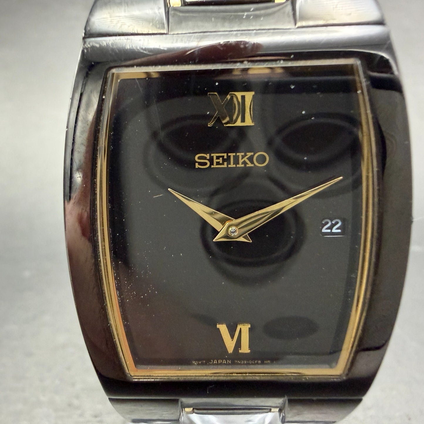 Seiko Tank Watch Men 30mm Black Dial Black Tone Date 7n39-0BK0 New Battery1