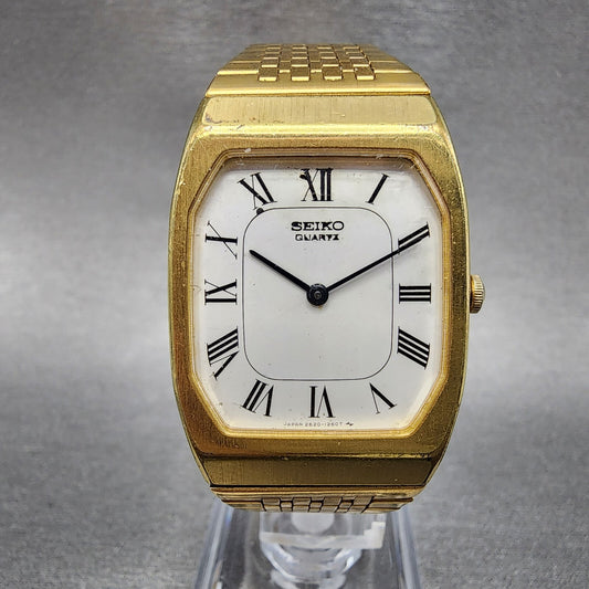 Seiko Tank Watch Men 26mm White Dial Gold Tone Rectangle 2620-5640 PARTS