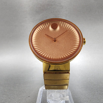 Movado EDGE Watch Women 34mm Pink Dial Rose Gold Tone Round New Battery