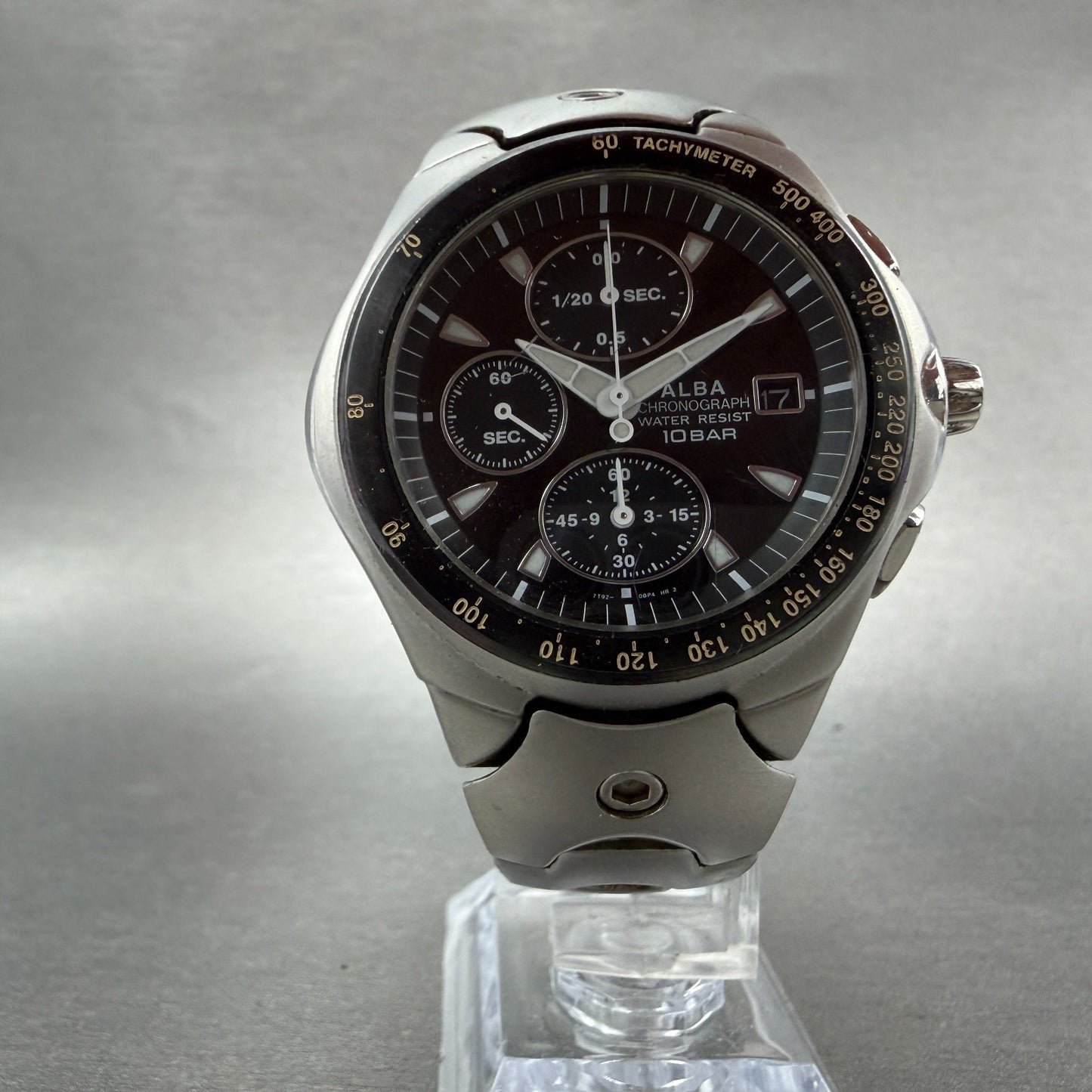 Seiko Alba Chronograph Watch Men 42mm Black Dial Steel Date Round New Battery5