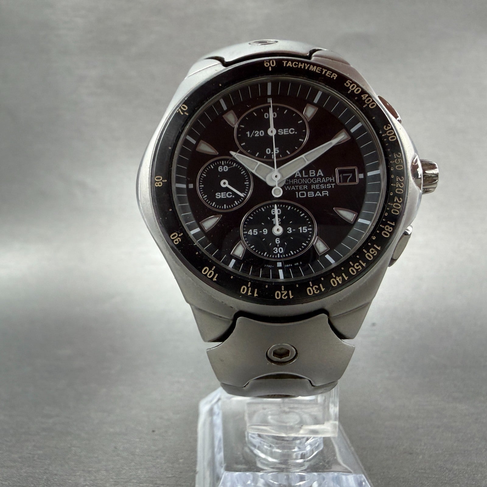 Seiko Alba Chronograph Watch Men 42mm Black Dial Steel Date Round New Battery5