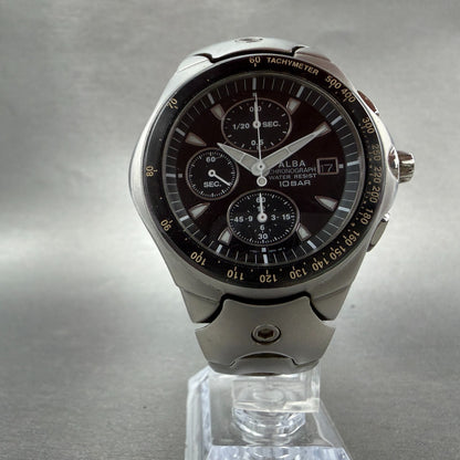 Seiko Alba Chronograph Watch Men 42mm Black Dial Steel Date Round New Battery5