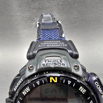 Casio Protrek Watch Men 54mm Blue Triple Sensor Daydate Digital PRG-40 New BattA4
