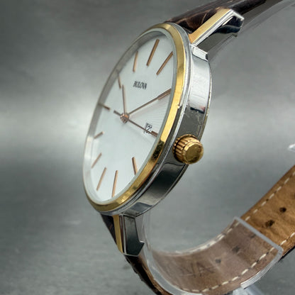 Bulova Watch Men 37mm White Dial Two Tone Date Round 98H51 New Battery2