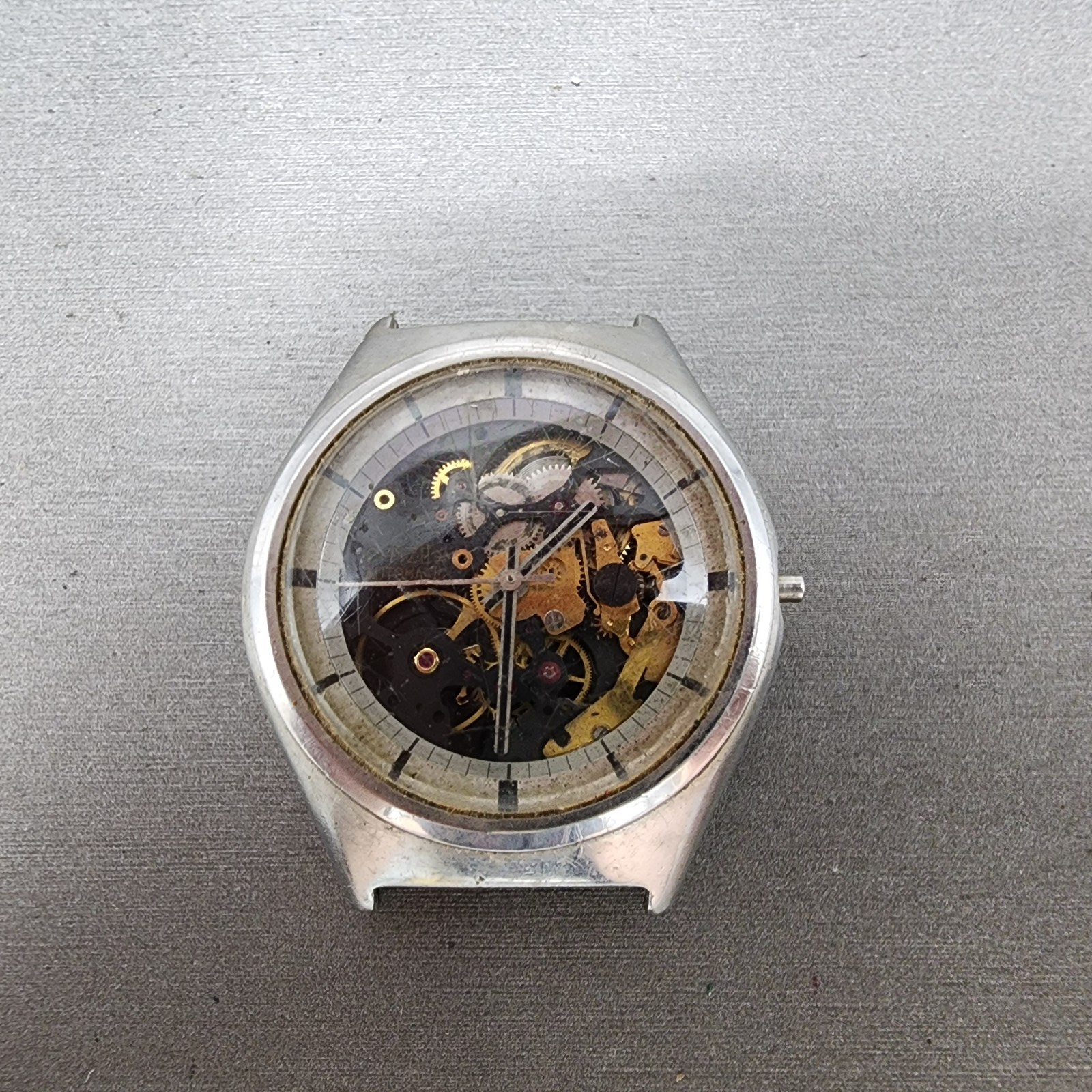 Citizen Skeleton Watch Men 38mm Silver Tone Round Automatic VTG PARTS0