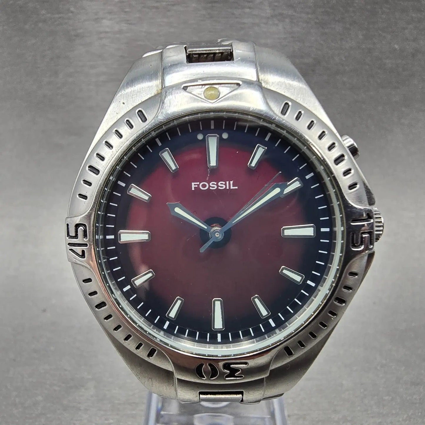 Fossil Blue Watch Men 41mm Red & Black Dial Silver Tone AM-3540 New Battery0