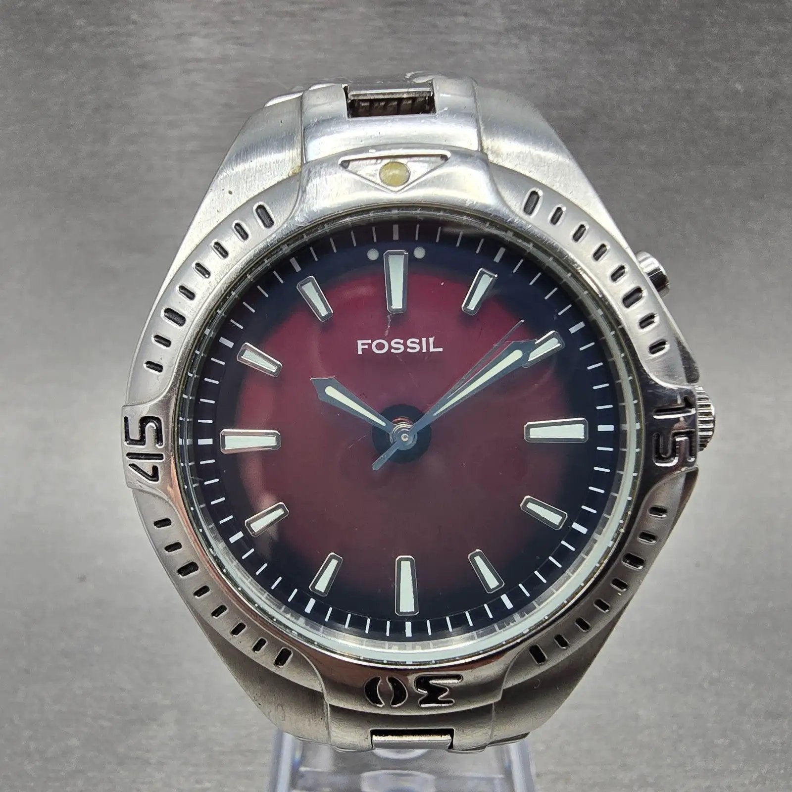 Fossil Blue Watch Men 41mm Red & Black Dial Silver Tone AM-3540 New Battery0