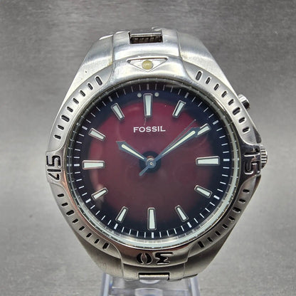 Fossil Blue Watch Men 41mm Red & Black Dial Silver Tone AM-3540 New Battery0