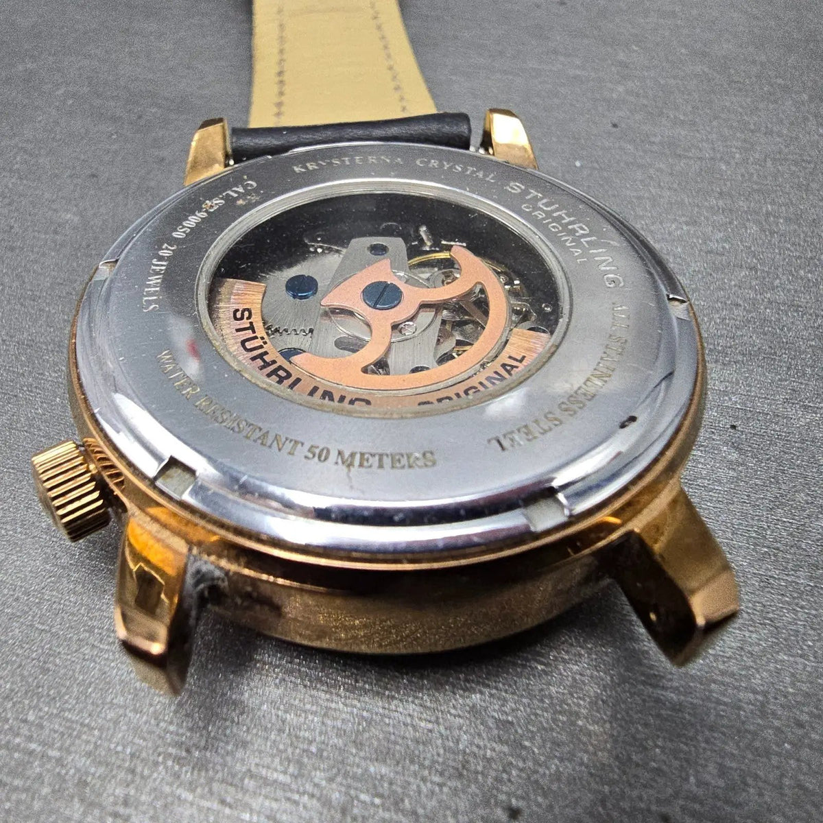Stührling Automatic Skeleton Watch Men 44mm White Dial Rose Gold ST-90050 PARTS8