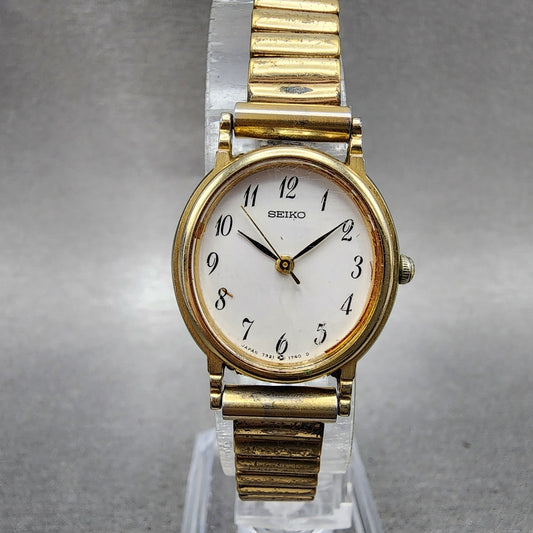 Seiko Watch Women 22mm White Dial Gold Tone Oval Bracelet 73216070 New Battery0