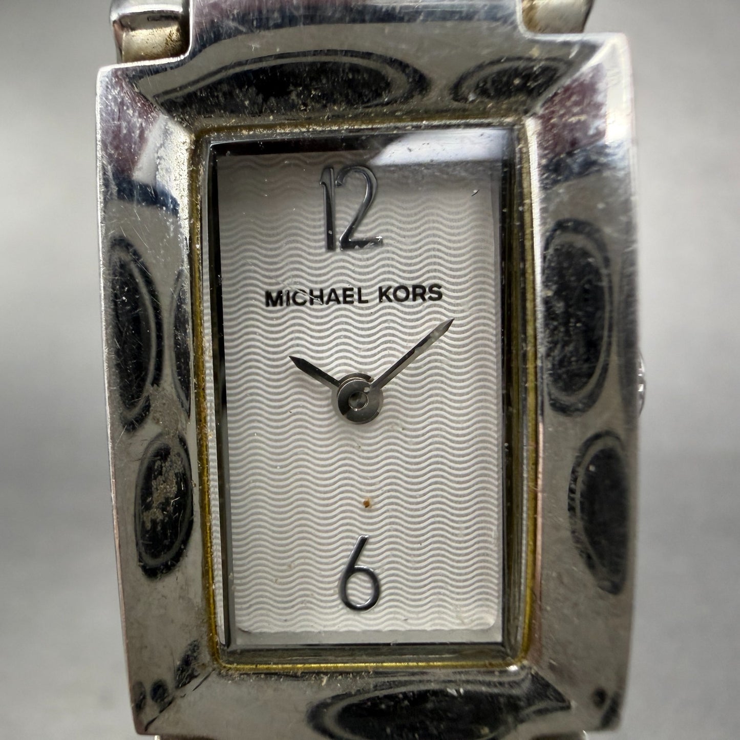 Michael Kors Watch Women 18mm Silver Dial Steel Rectangle MK-2059 New Battery1