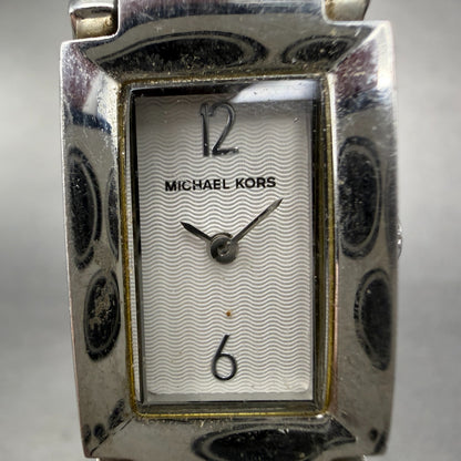 Michael Kors Watch Women 18mm Silver Dial Steel Rectangle MK-2059 New Battery1