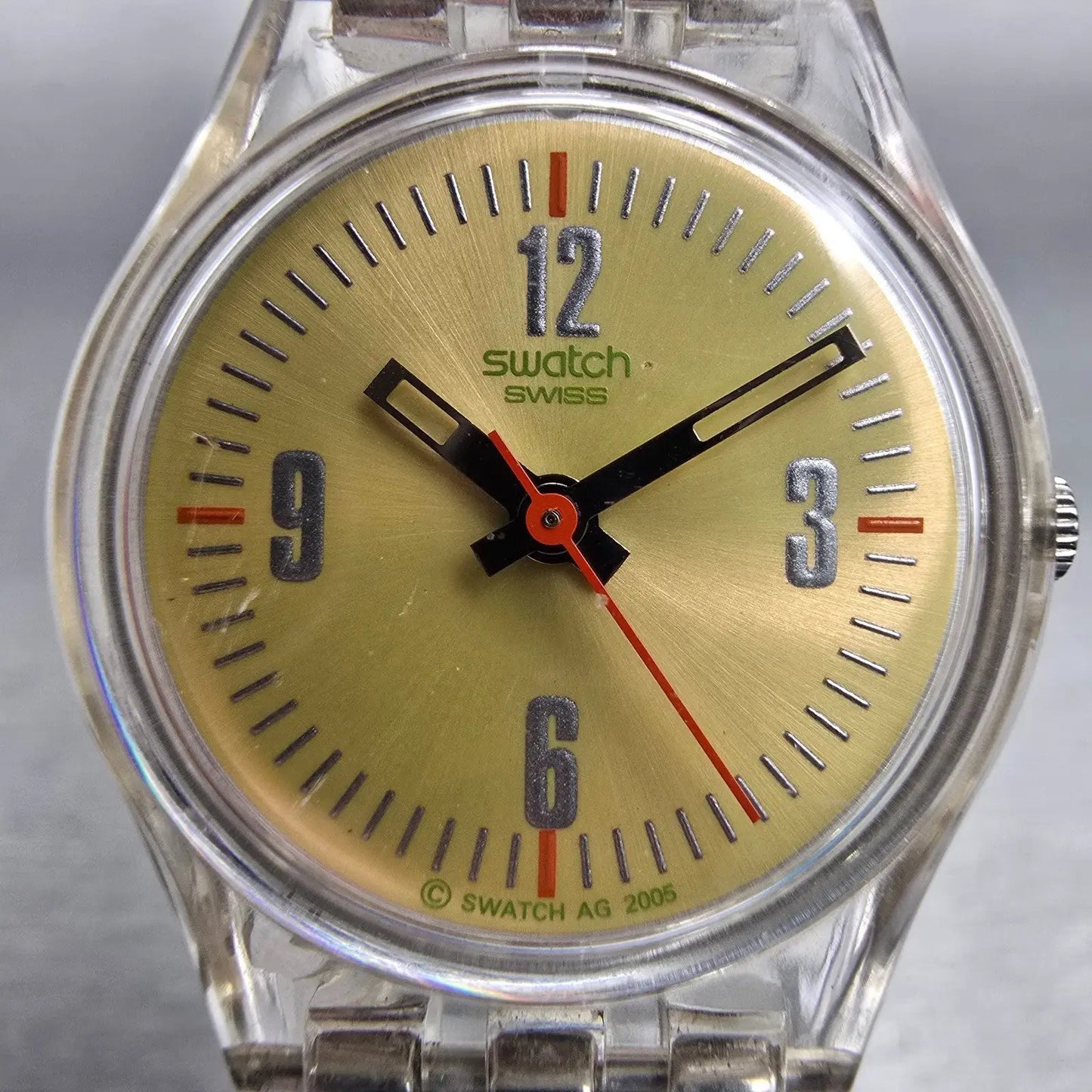 Swatch FALL OF LEAF Watch Women 25mm Yellow Dial Clear Case LK276G New Battery1