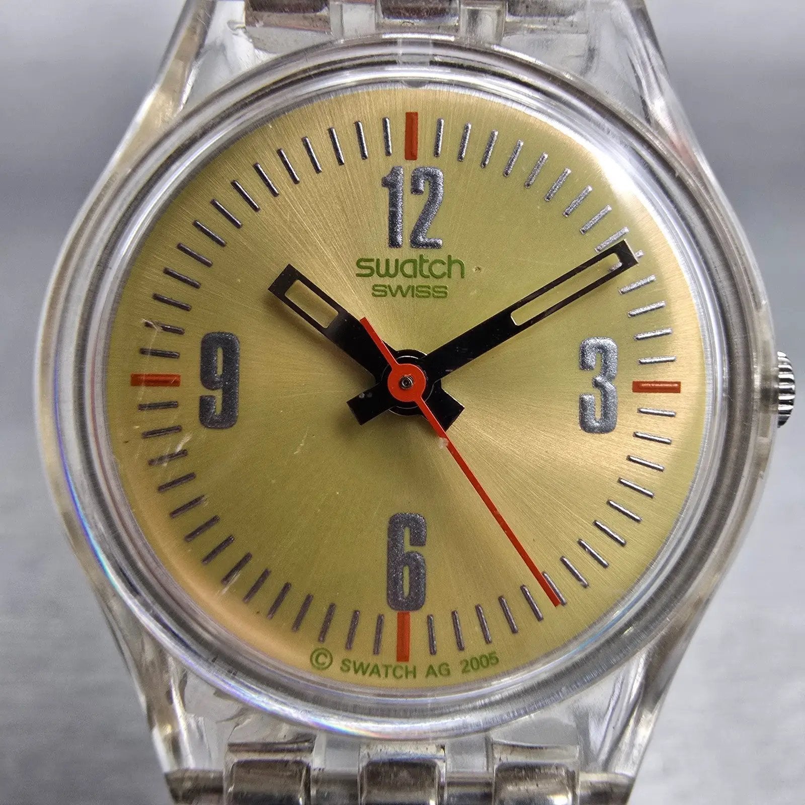 Swatch FALL OF LEAF Watch Women 25mm Yellow Dial Clear Case LK276G New Battery1