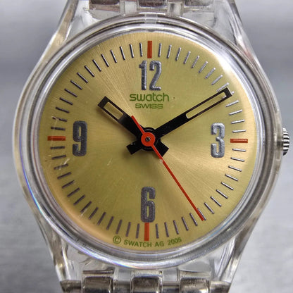 Swatch FALL OF LEAF Watch Women 25mm Yellow Dial Clear Case LK276G New Battery1