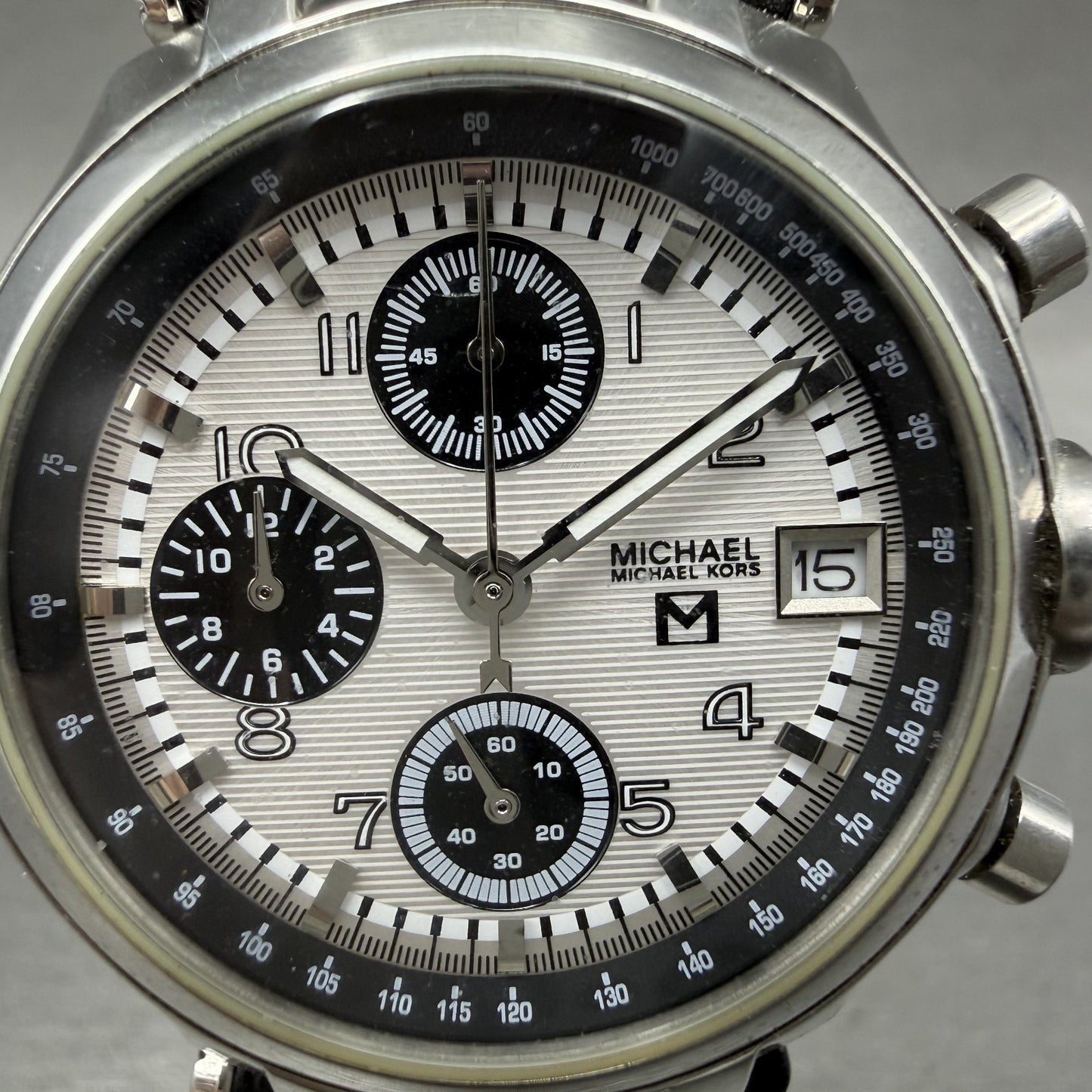 Michael Kors Chronograph Watch Women 36mm White Dial Steel Date MK5003 New Batt1