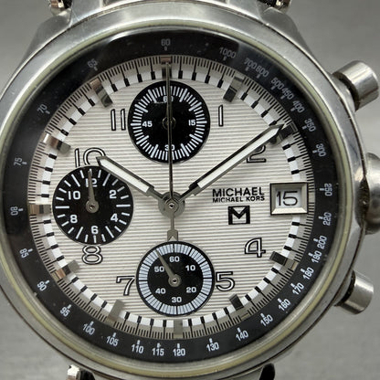 Michael Kors Chronograph Watch Women 36mm White Dial Steel Date MK5003 New Batt1