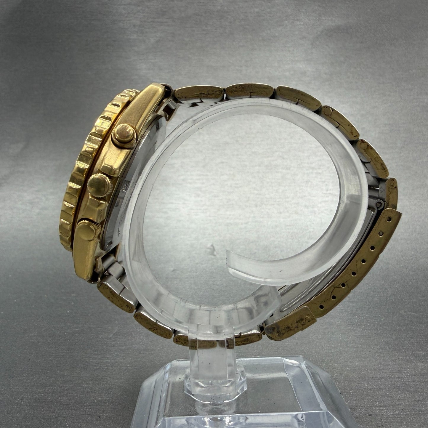 Seiko Flightmaster Chronograph Watch Men 42mm Black Dial Gold Tone Date New Bat26