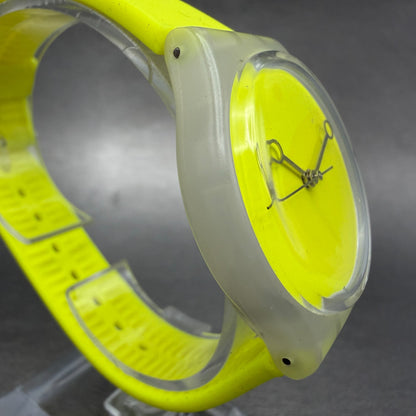 Swatch TRACOLLA Watch Men 34mm Yellow Dial Clear Case Round GK340 New Battery3