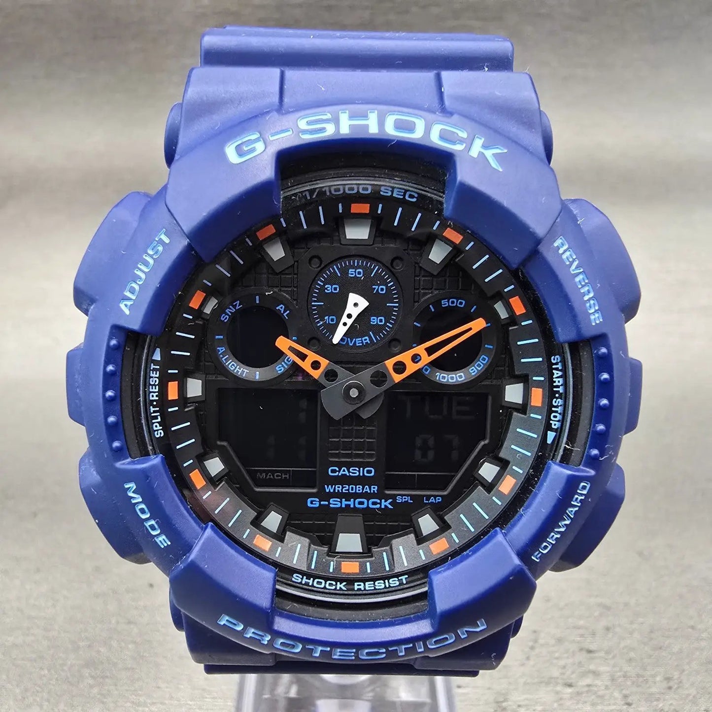 Casio G-Shock GA-100L Watch Men 50mm Black Dial Blue Chrono Alarm New Battery1