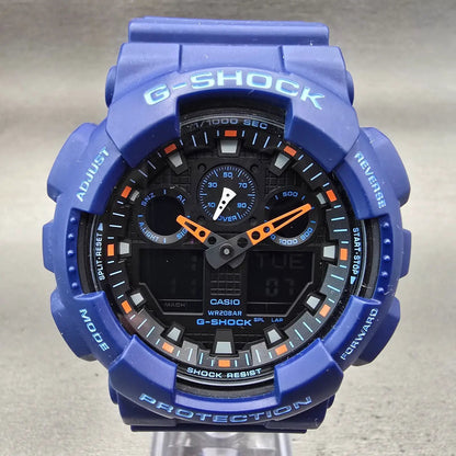 Casio G-Shock GA-100L Watch Men 50mm Black Dial Blue Chrono Alarm New Battery1